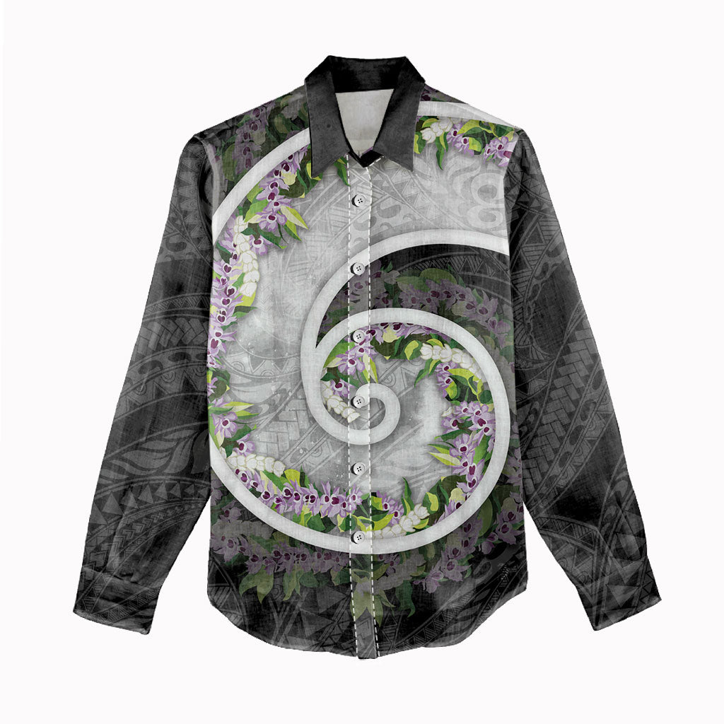 Piko Hawaii Women Casual Shirt Polynesian Pattern With Maile Pikake Honohono Lei