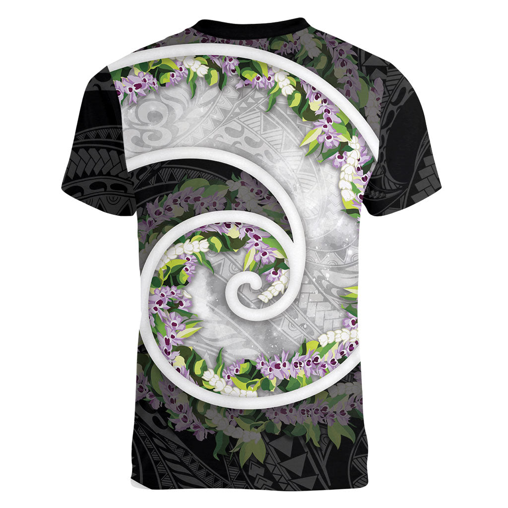 Piko Hawaii Women V-Neck T-Shirt Polynesian Pattern With Maile Pikake Honohono Lei