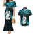 New Zealand Couples Matching Mermaid Dress and Hawaiian Shirt Manaia Maori Pattern With Turquoise Fern LT05 Turquoise - Polynesian Pride