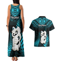 New Zealand Couples Matching Tank Maxi Dress and Hawaiian Shirt Manaia Maori Pattern With Turquoise Fern LT05 - Polynesian Pride