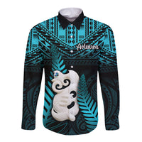 New Zealand Long Sleeve Button Shirt Manaia Maori Pattern With Turquoise Fern LT05 Unisex Turquoise - Polynesian Pride
