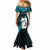 New Zealand Mermaid Dress Manaia Maori Pattern With Turquoise Fern LT05 - Polynesian Pride