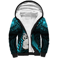 New Zealand Sherpa Hoodie Manaia Maori Pattern With Turquoise Fern LT05 Unisex Turquoise - Polynesian Pride