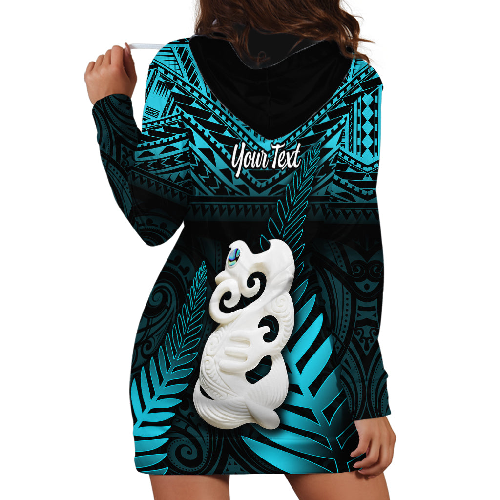 Personalized New Zealand Hoodie Dress Manaia Maori Pattern With Turquoise Fern LT05 - Polynesian Pride