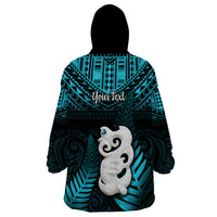 Personalized New Zealand Wearable Blanket Hoodie Manaia Maori Pattern With Turquoise Fern LT05 - Polynesian Pride