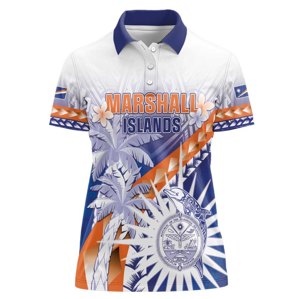 Personalised Marshall Islands Manit Day Women Polo Shirt Polynesian Tribal Tattoo Tropical Style