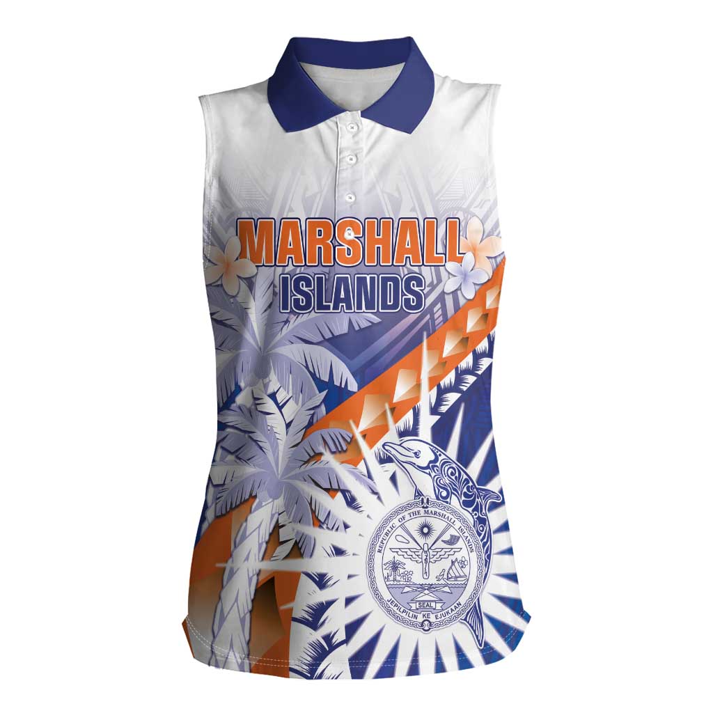 Personalised Marshall Islands Manit Day Women Sleeveless Polo Shirt Polynesian Tribal Tattoo Tropical Style