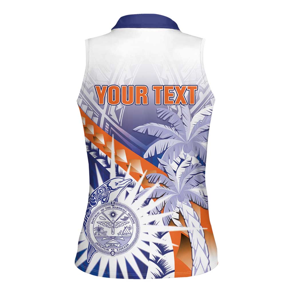Personalised Marshall Islands Manit Day Women Sleeveless Polo Shirt Polynesian Tribal Tattoo Tropical Style