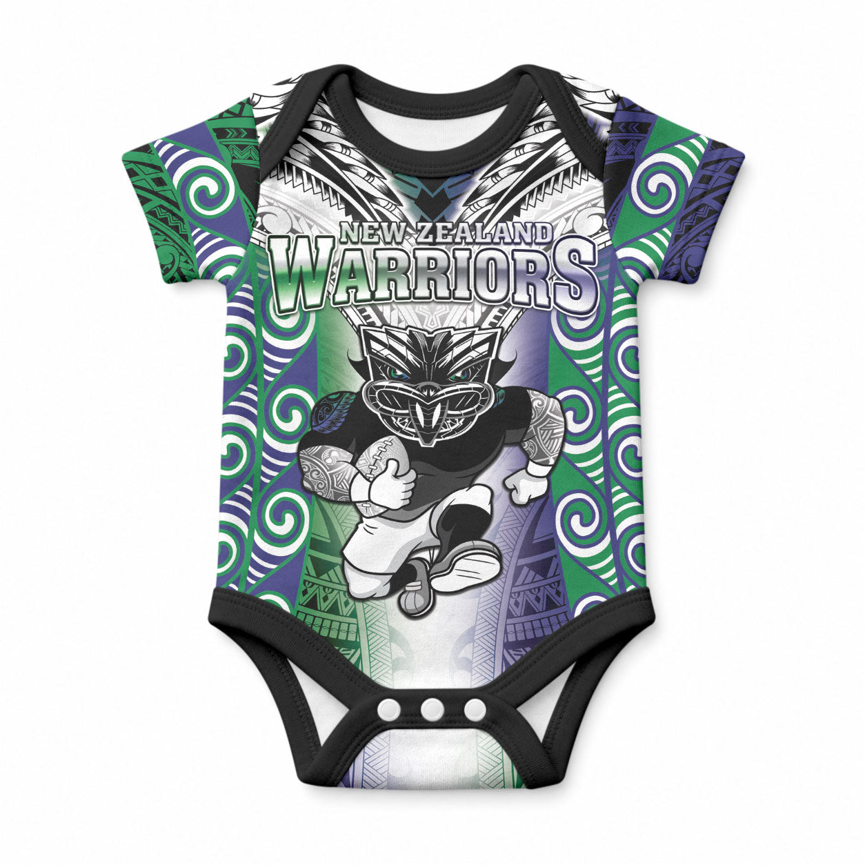 Custom New Zealand Warrior Baby Onesie Maori Tribal Pattern
