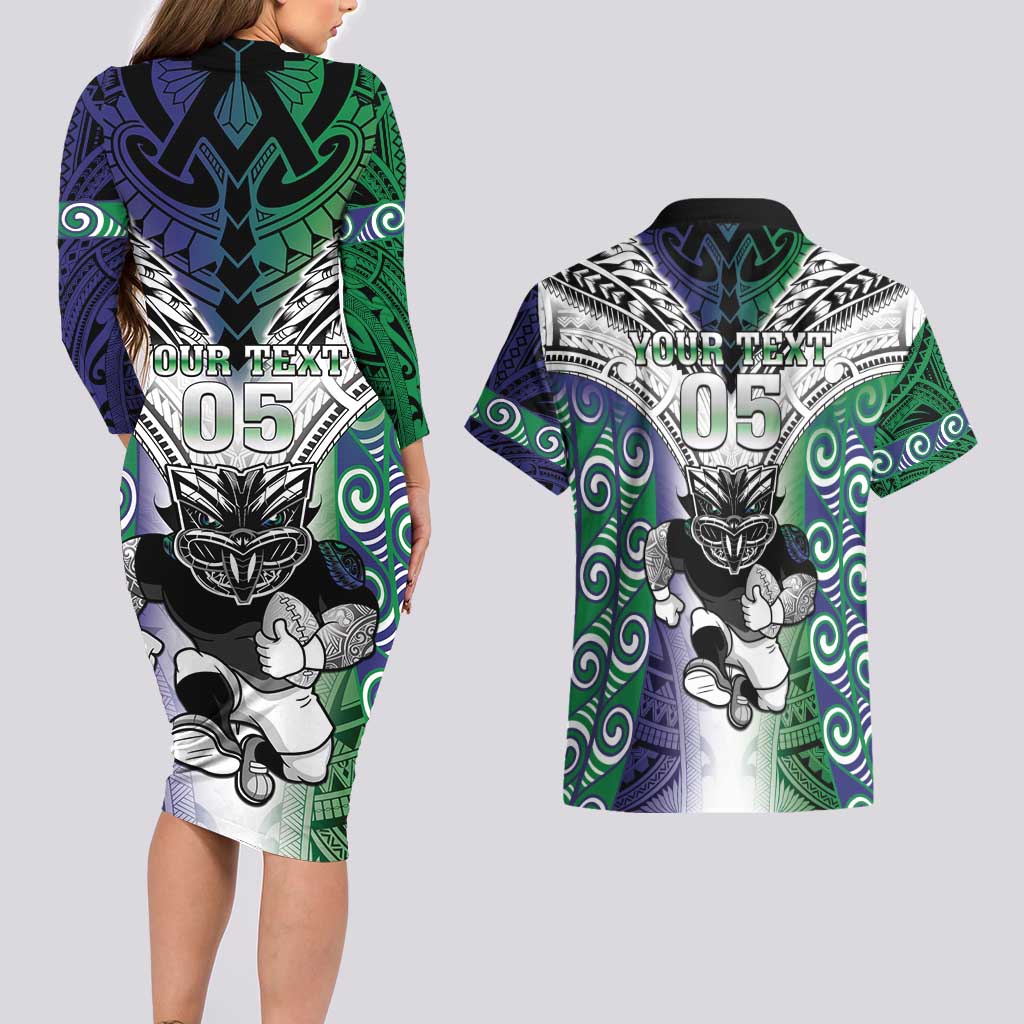 Custom New Zealand Warrior Couples Matching Long Sleeve Bodycon Dress and Hawaiian Shirt Maori Tribal Pattern LT05 - Polynesian Pride
