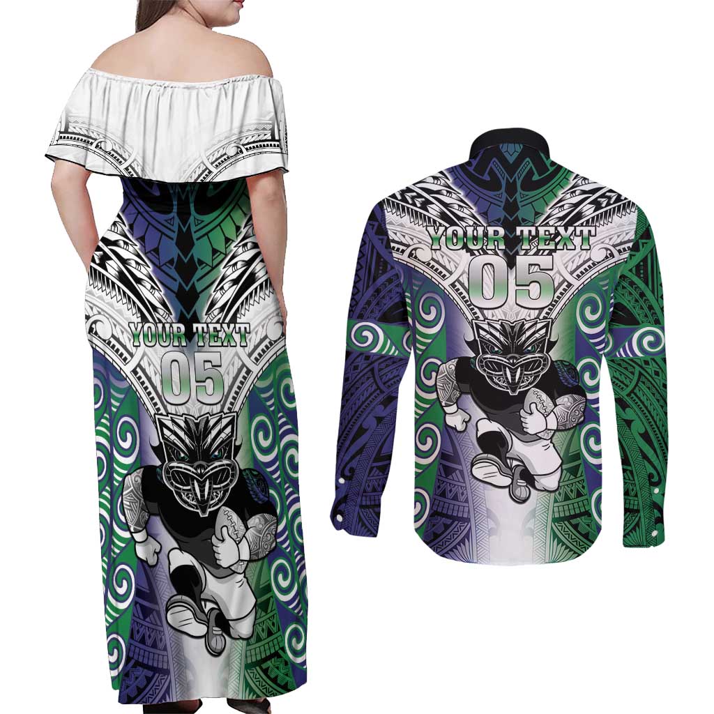 Custom New Zealand Warrior Couples Matching Off Shoulder Maxi Dress and Long Sleeve Button Shirt Maori Tribal Pattern
