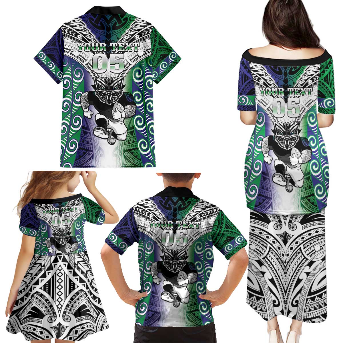 Custom New Zealand Warrior Family Matching Puletasi and Hawaiian Shirt Maori Tribal Pattern LT05 - Polynesian Pride