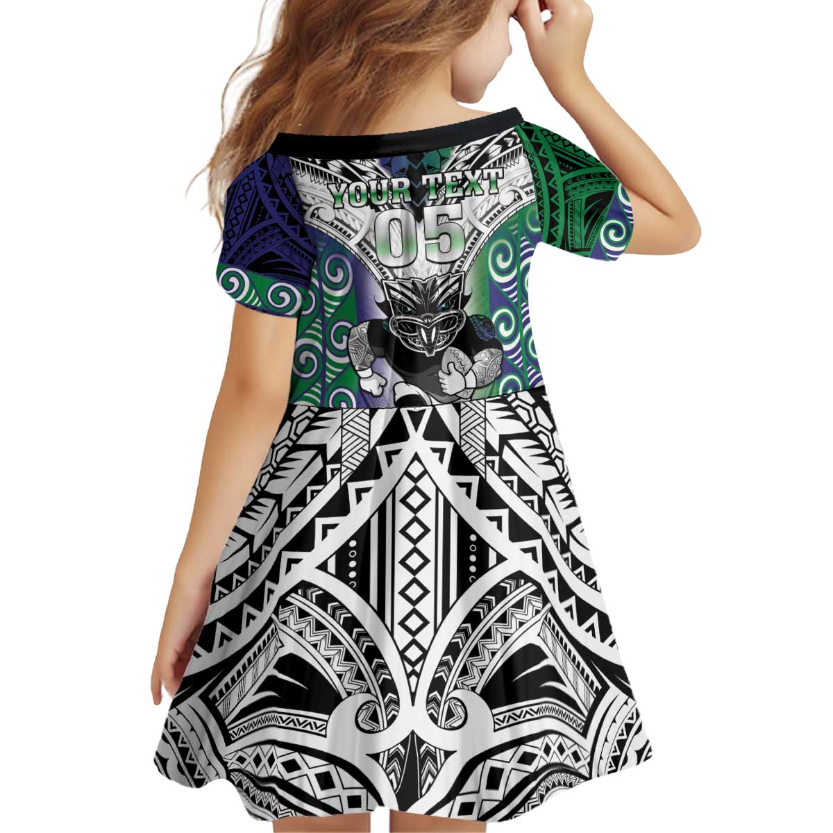 Custom New Zealand Warrior Kid Short Sleeve Dress Maori Tribal Pattern