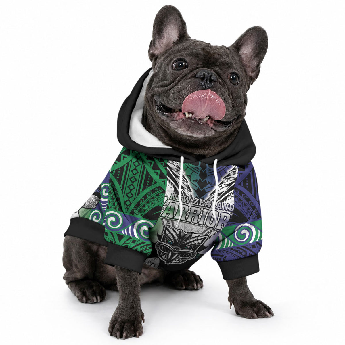 Custom New Zealand Warrior Pet Hoodie Maori Tribal Pattern