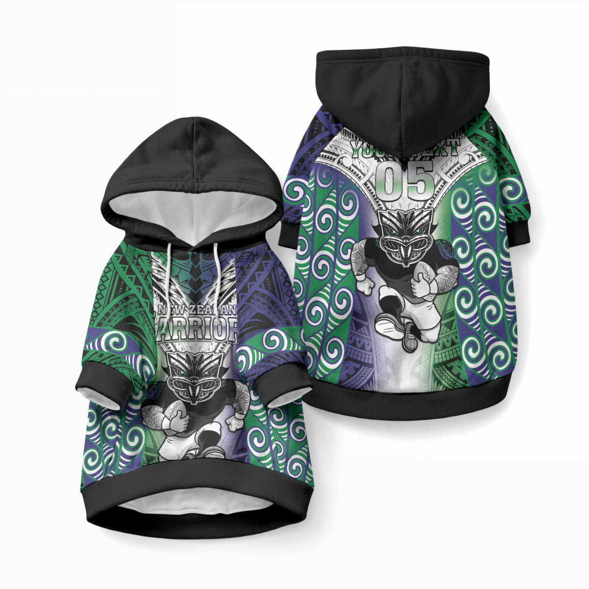 Custom New Zealand Warrior Pet Hoodie Maori Tribal Pattern