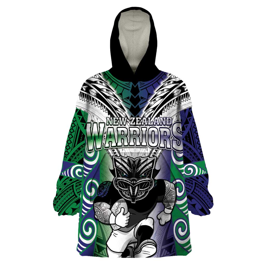 Custom New Zealand Warrior Wearable Blanket Hoodie Maori Tribal Pattern