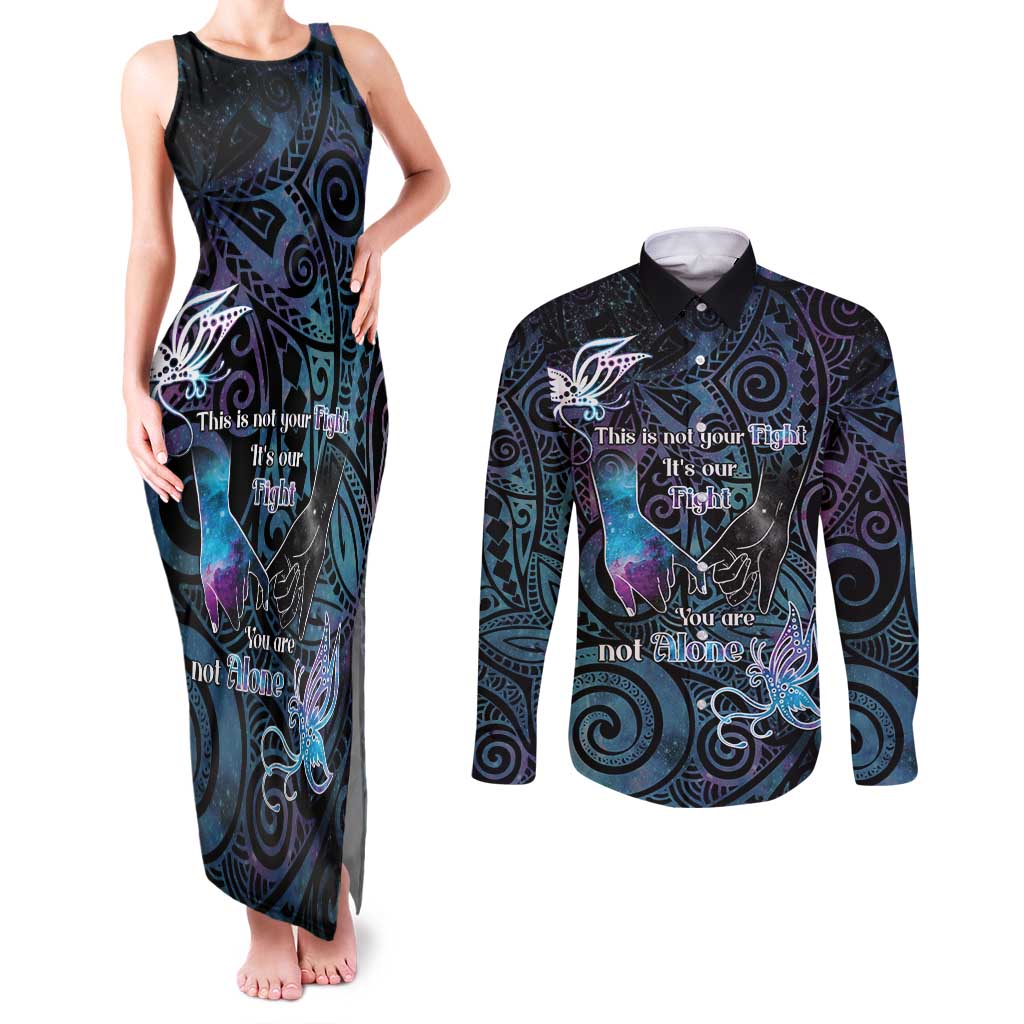 Suicide Awareness Couples Matching Tank Maxi Dress and Long Sleeve Button Shirt You Are Not Alone - Polynesian Pride