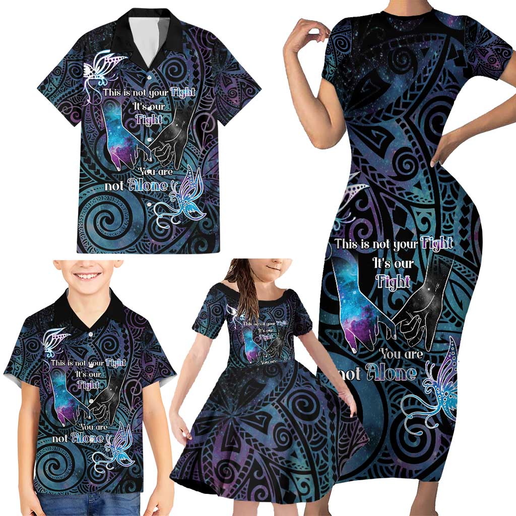 Suicide Awareness Family Matching Short Sleeve Bodycon Dress and Hawaiian Shirt You Are Not Alone - Polynesian Pride
