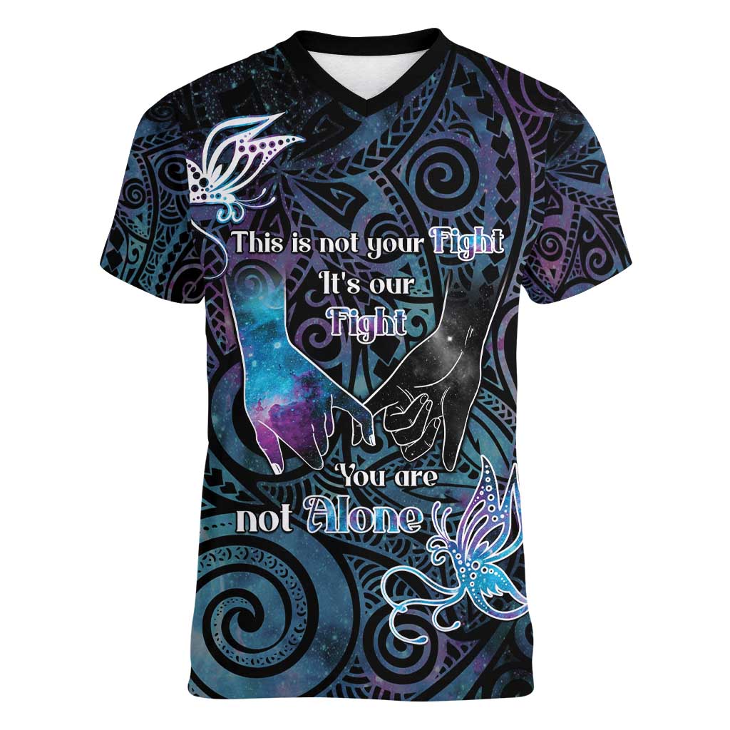 Suicide Awareness Women V-Neck T-Shirt You Are Not Alone - Polynesian Pride
