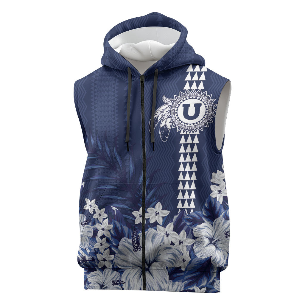 Personalized Utah State Sleeveless Zip Hoodie Polynesian Style LT05 Blue - Polynesian Pride