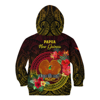 Papua New Guinea Kid Hoodie Coat Of Arms Tropical Flowers Polynesian Pattern LT05 - Polynesian Pride