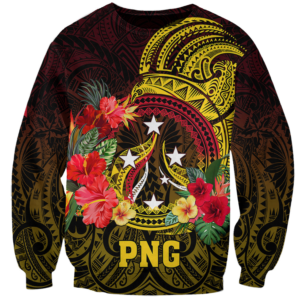 Papua New Guinea Sweatshirt Coat Of Arms Tropical Flowers Polynesian Pattern LT05 Unisex Yellow - Polynesian Pride