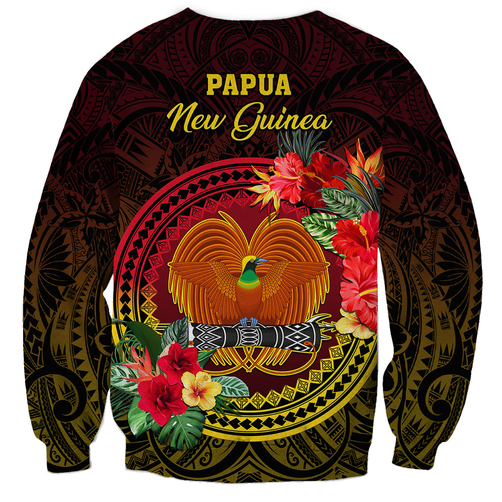 Papua New Guinea Sweatshirt Coat Of Arms Tropical Flowers Polynesian Pattern LT05 - Polynesian Pride