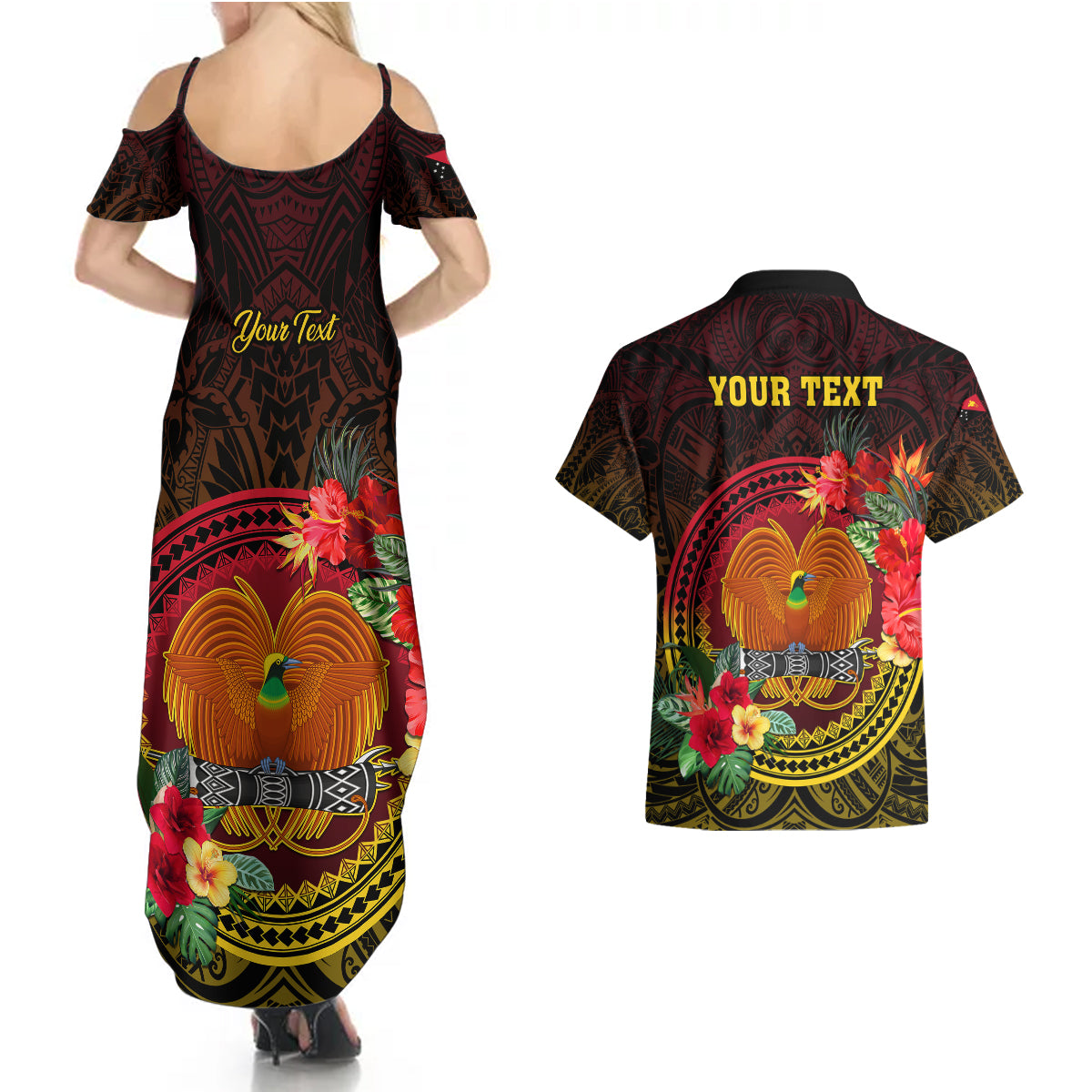 Personalized Papua New Guinea Couples Matching Summer Maxi Dress and Hawaiian Shirt Coat Of Arms Tropical Flowers Polynesian Pattern LT05 - Polynesian Pride