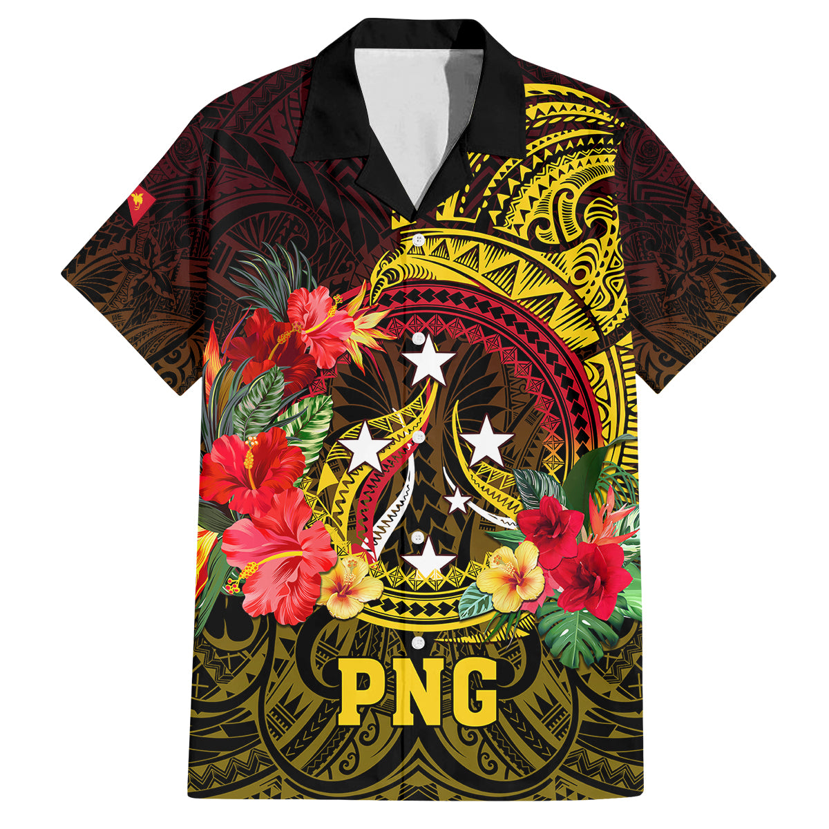 Personalized Papua New Guinea Family Matching Long Sleeve Bodycon Dress and Hawaiian Shirt Coat Of Arms Tropical Flowers Polynesian Pattern LT05 Dad's Shirt - Short Sleeve Yellow - Polynesian Pride