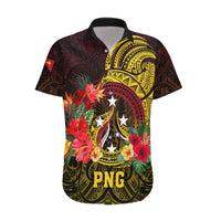 Personalized Papua New Guinea Hawaiian Shirt Coat Of Arms Tropical Flowers Polynesian Pattern LT05 Yellow - Polynesian Pride