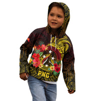 Personalized Papua New Guinea Kid Hoodie Coat Of Arms Tropical Flowers Polynesian Pattern LT05 - Polynesian Pride