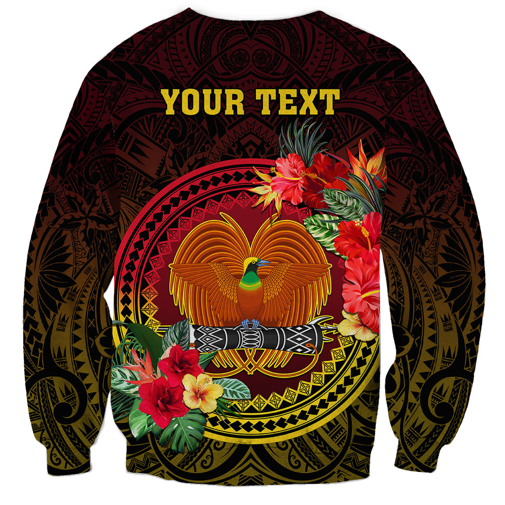 Personalized Papua New Guinea Sweatshirt Coat Of Arms Tropical Flowers Polynesian Pattern LT05 - Polynesian Pride