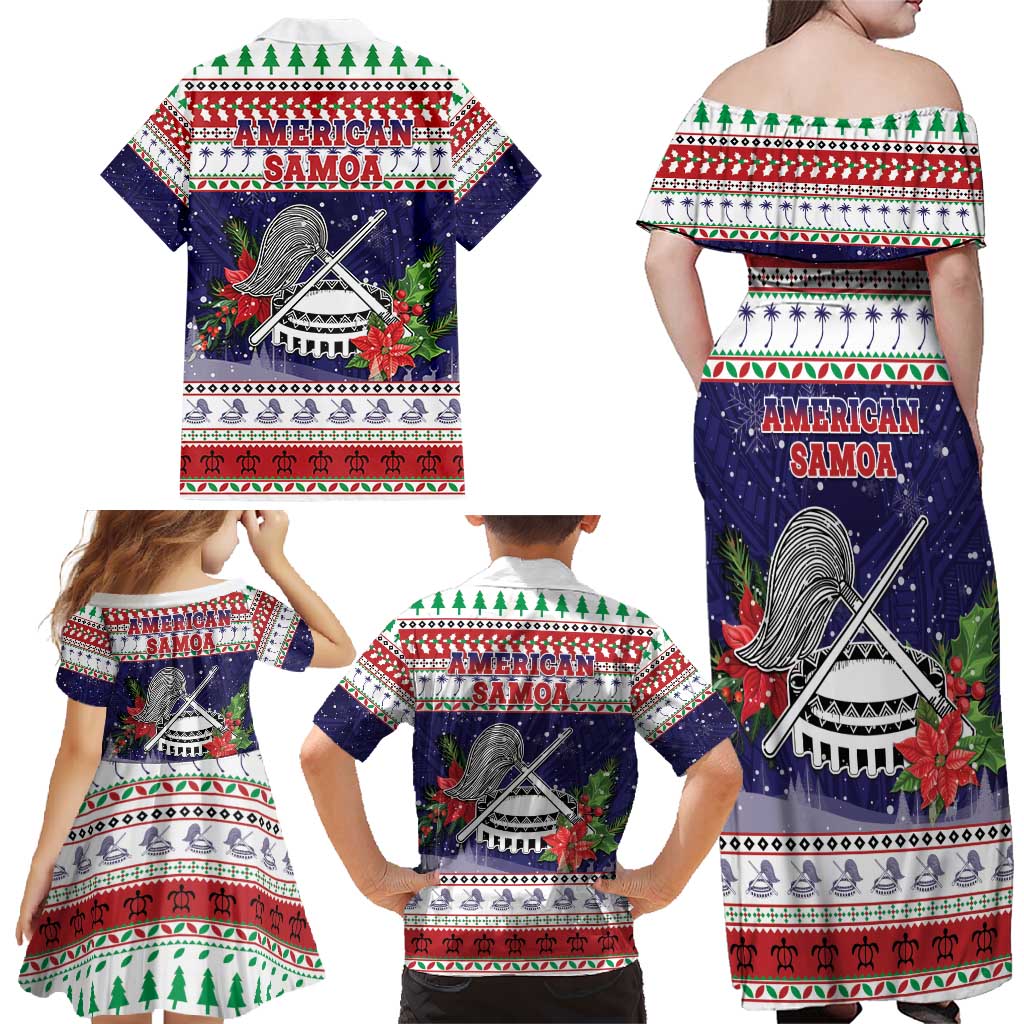 American Samoa Christmas Family Matching Off Shoulder Maxi Dress and Hawaiian Shirt Poinsettia La Maunia Le Kilisimasi