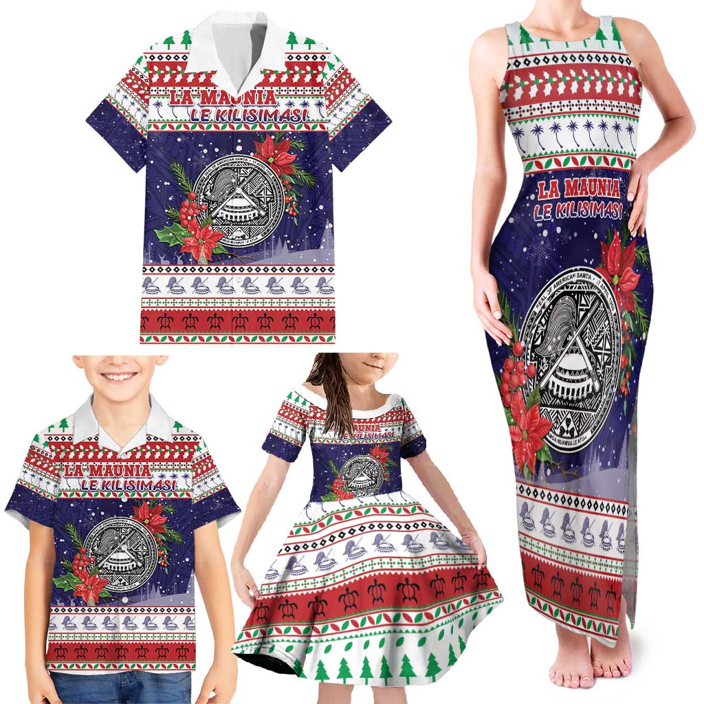 American Samoa Christmas Family Matching Tank Maxi Dress and Hawaiian Shirt Poinsettia La Maunia Le Kilisimasi