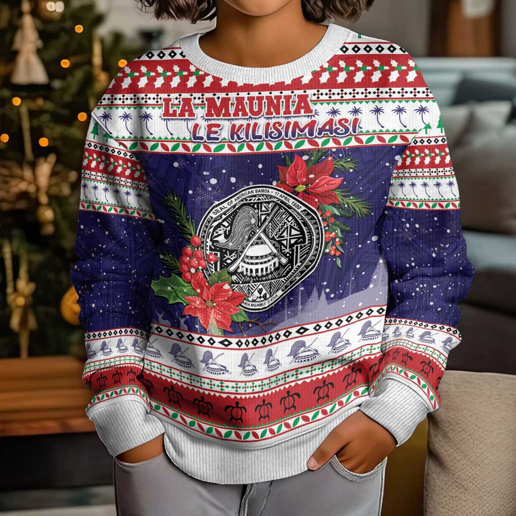 American Samoa Christmas Kid Ugly Christmas Sweater Poinsettia La Maunia Le Kilisimasi