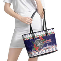 American Samoa Christmas Leather Tote Bag Poinsettia La Maunia Le Kilisimasi