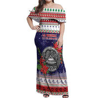 American Samoa Christmas Off Shoulder Maxi Dress Poinsettia La Maunia Le Kilisimasi