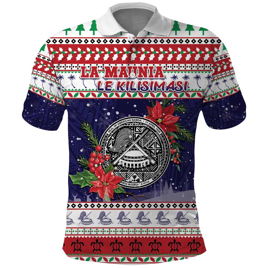 American Samoa Christmas Polo Shirt Poinsettia La Maunia Le Kilisimasi