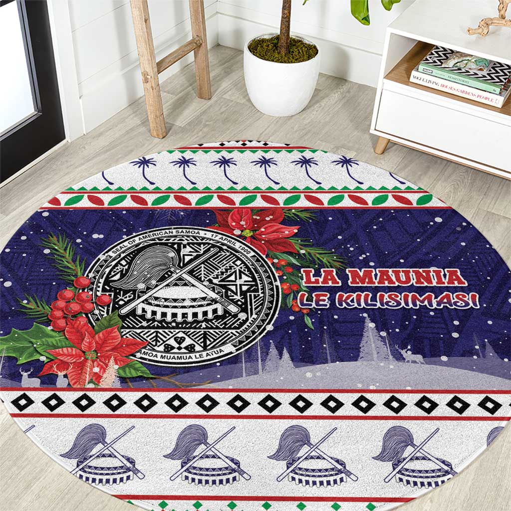 American Samoa Christmas Round Carpet Poinsettia La Maunia Le Kilisimasi