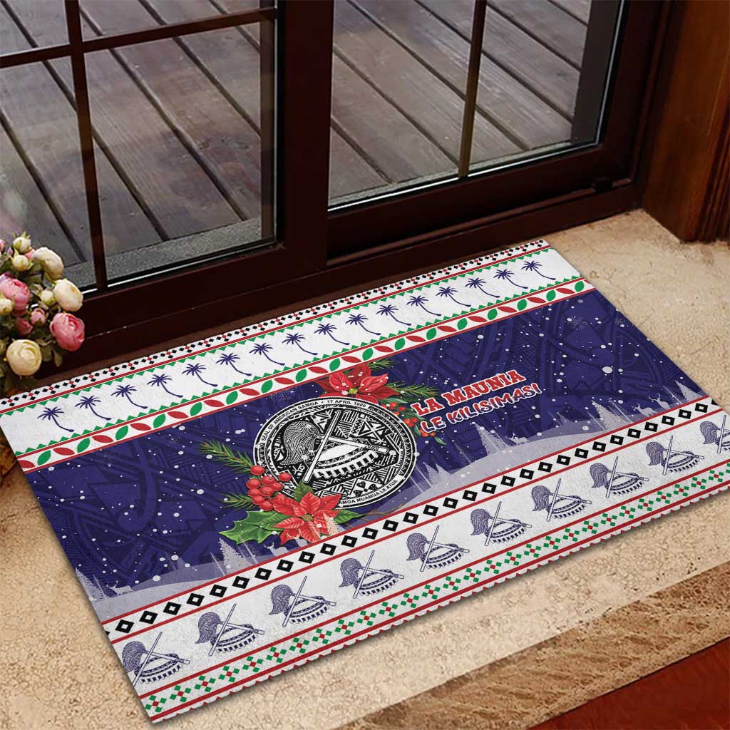 American Samoa Christmas Rubber Doormat Poinsettia La Maunia Le Kilisimasi