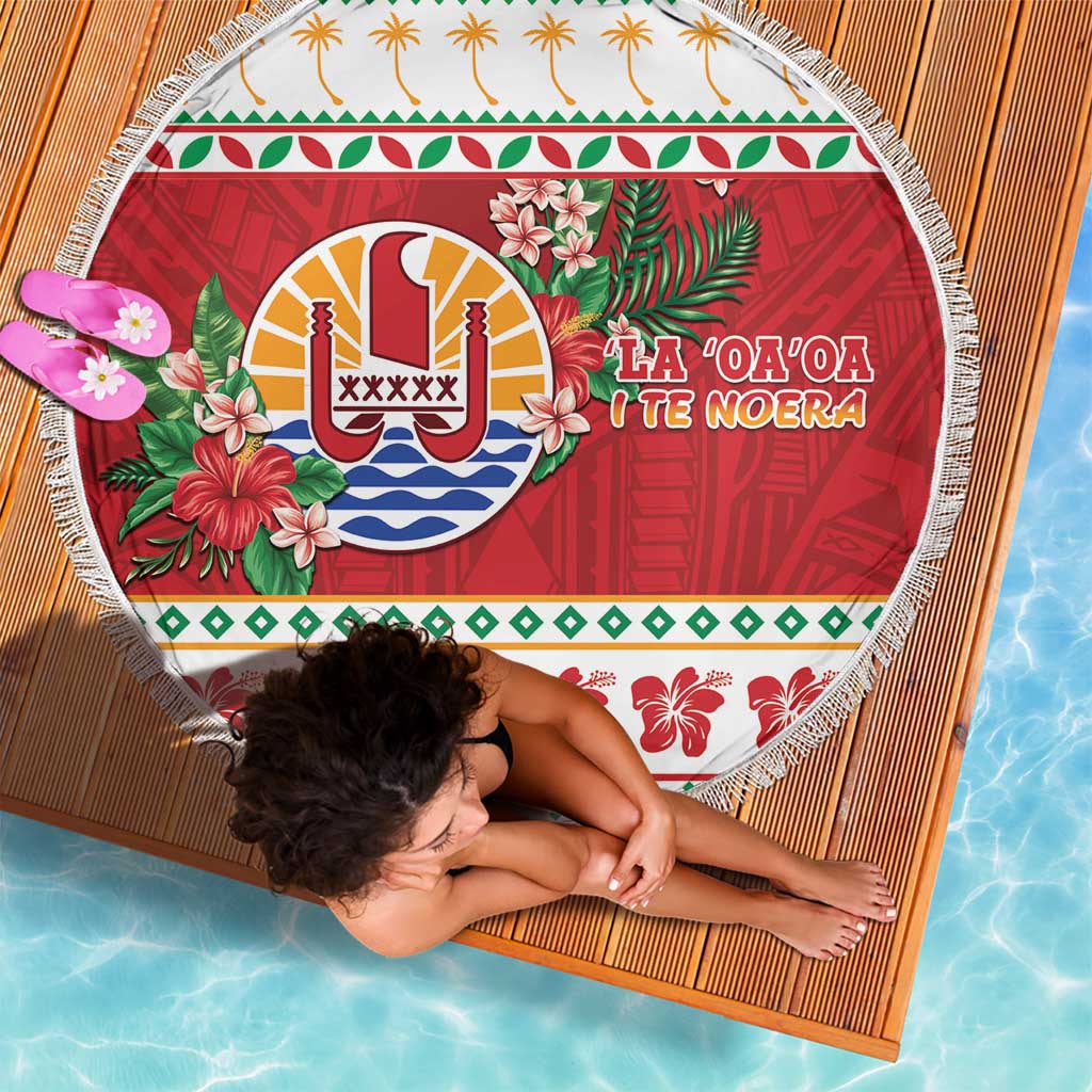 French Polynesia Christmas Beach Blanket Coat Of Arms Merry Xmas LT05 - Polynesian Pride