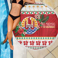 French Polynesia Christmas Beach Blanket Coat Of Arms Merry Xmas LT05 - Polynesian Pride