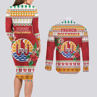 French Polynesia Christmas Couples Matching Long Sleeve Bodycon Dress and Long Sleeve Button Shirt Coat Of Arms Merry Xmas LT05 - Polynesian Pride
