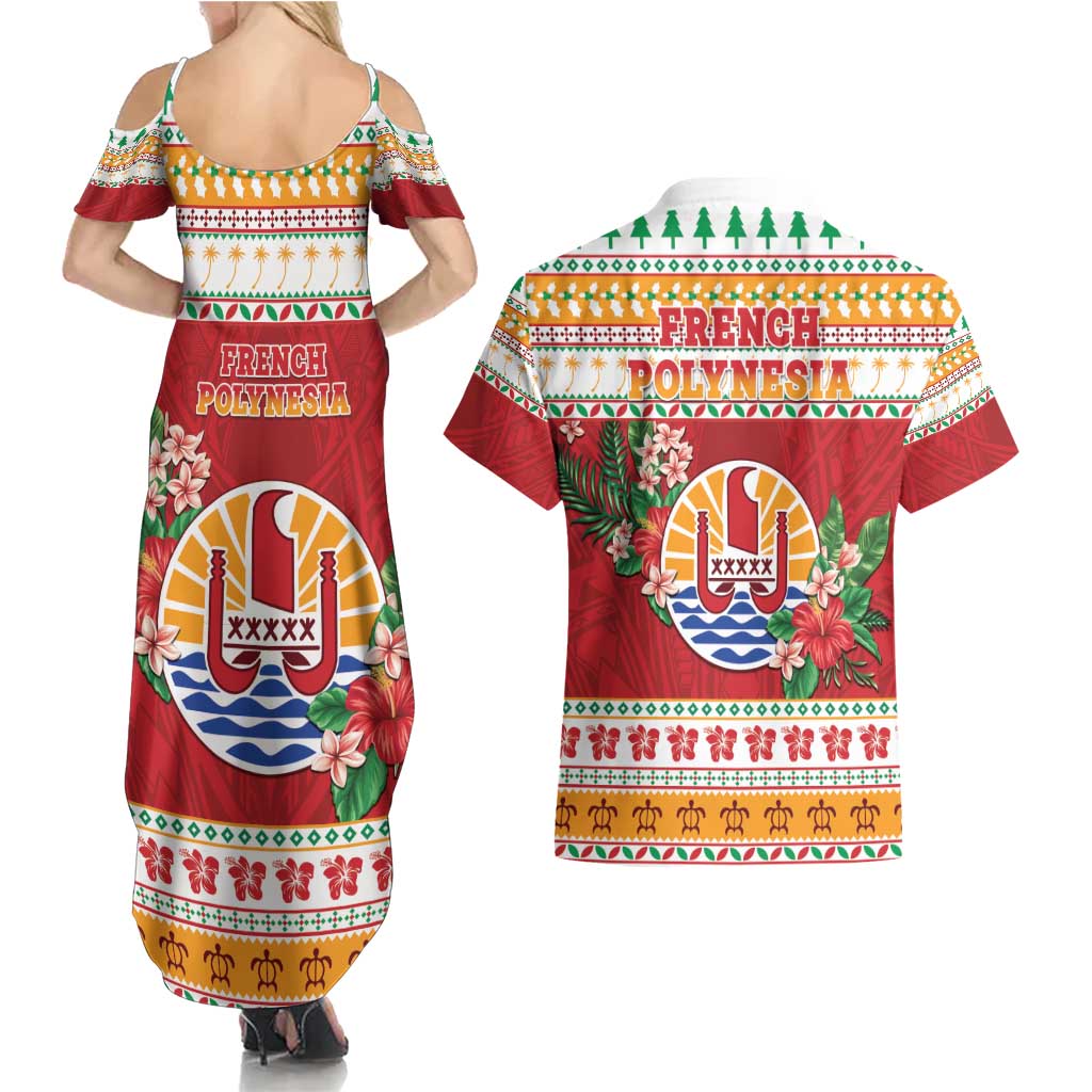 French Polynesia Christmas Couples Matching Summer Maxi Dress and Hawaiian Shirt Coat Of Arms Merry Xmas LT05 - Polynesian Pride