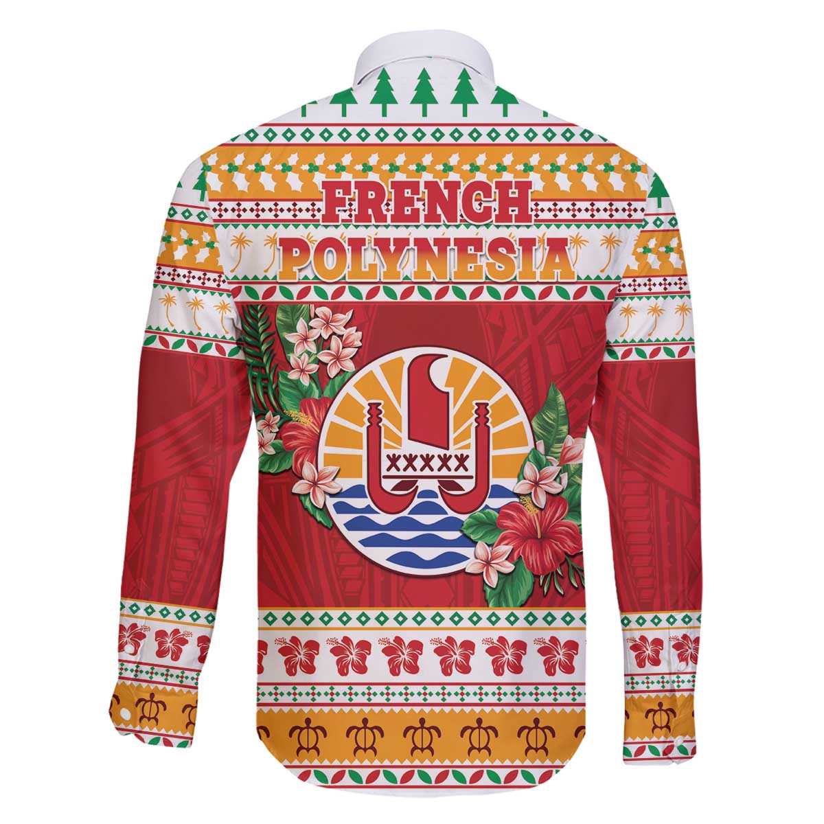 French Polynesia Christmas Family Matching Off The Shoulder Long Sleeve Dress and Hawaiian Shirt Coat Of Arms Merry Xmas