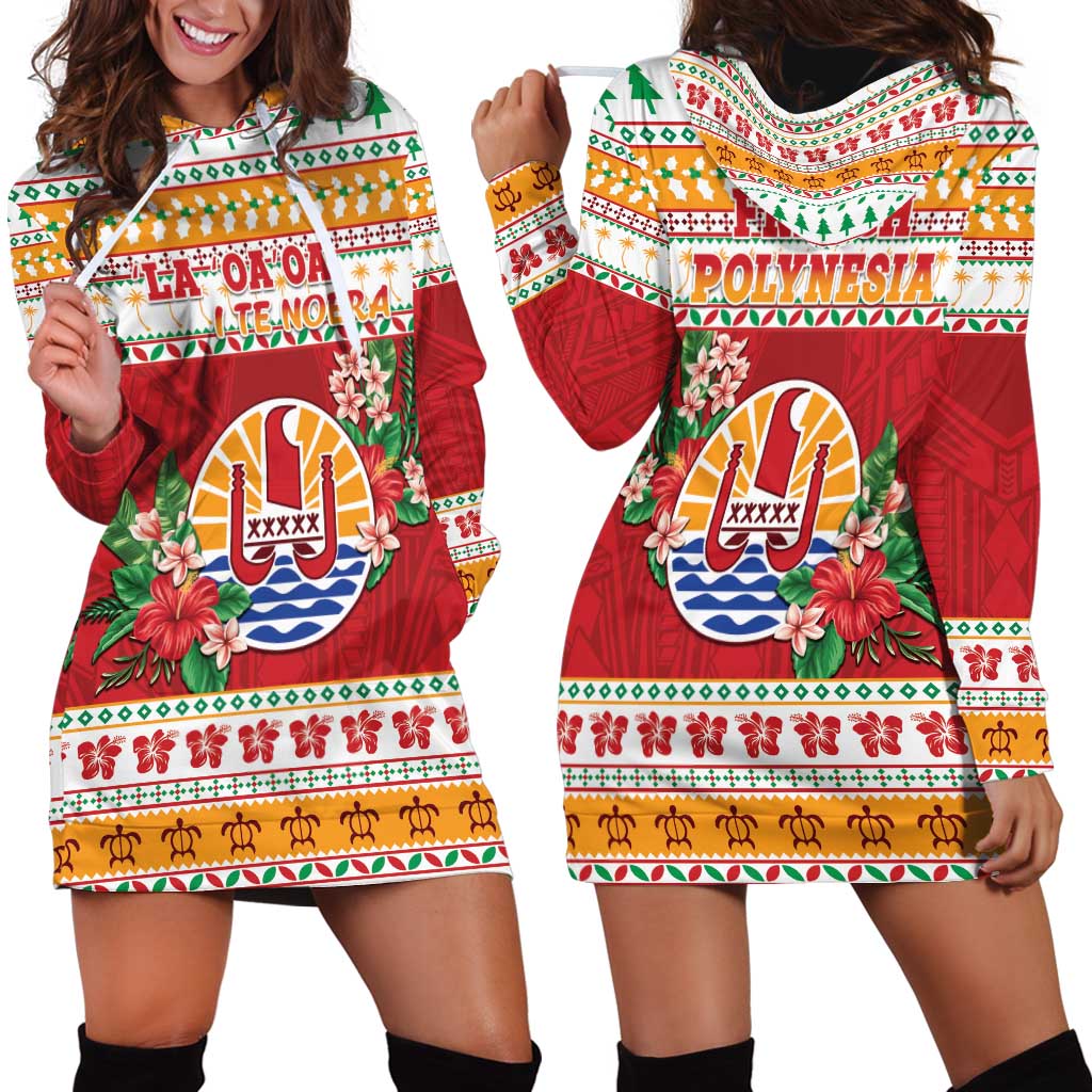 French Polynesia Christmas Hoodie Dress Coat Of Arms Merry Xmas LT05 - Polynesian Pride