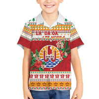 French Polynesia Christmas Kid Hawaiian Shirt Coat Of Arms Merry Xmas LT05 Kid Red - Polynesian Pride