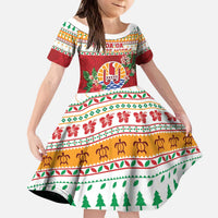 French Polynesia Christmas Kid Short Sleeve Dress Coat Of Arms Merry Xmas LT05 KID Red - Polynesian Pride