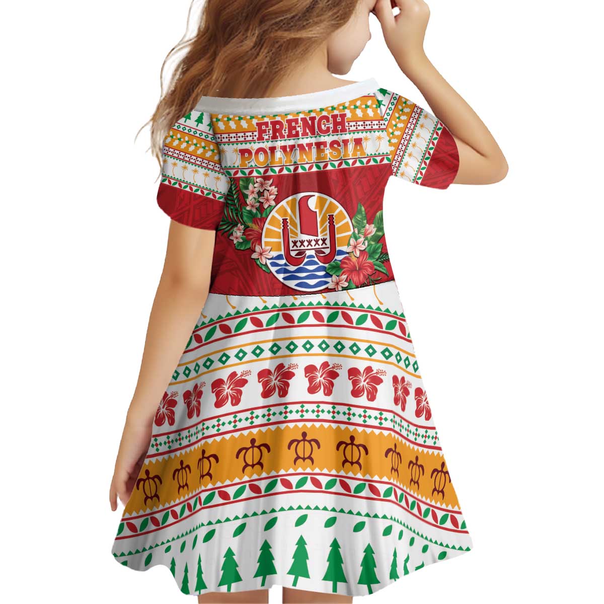 French Polynesia Christmas Kid Short Sleeve Dress Coat Of Arms Merry Xmas LT05 - Polynesian Pride