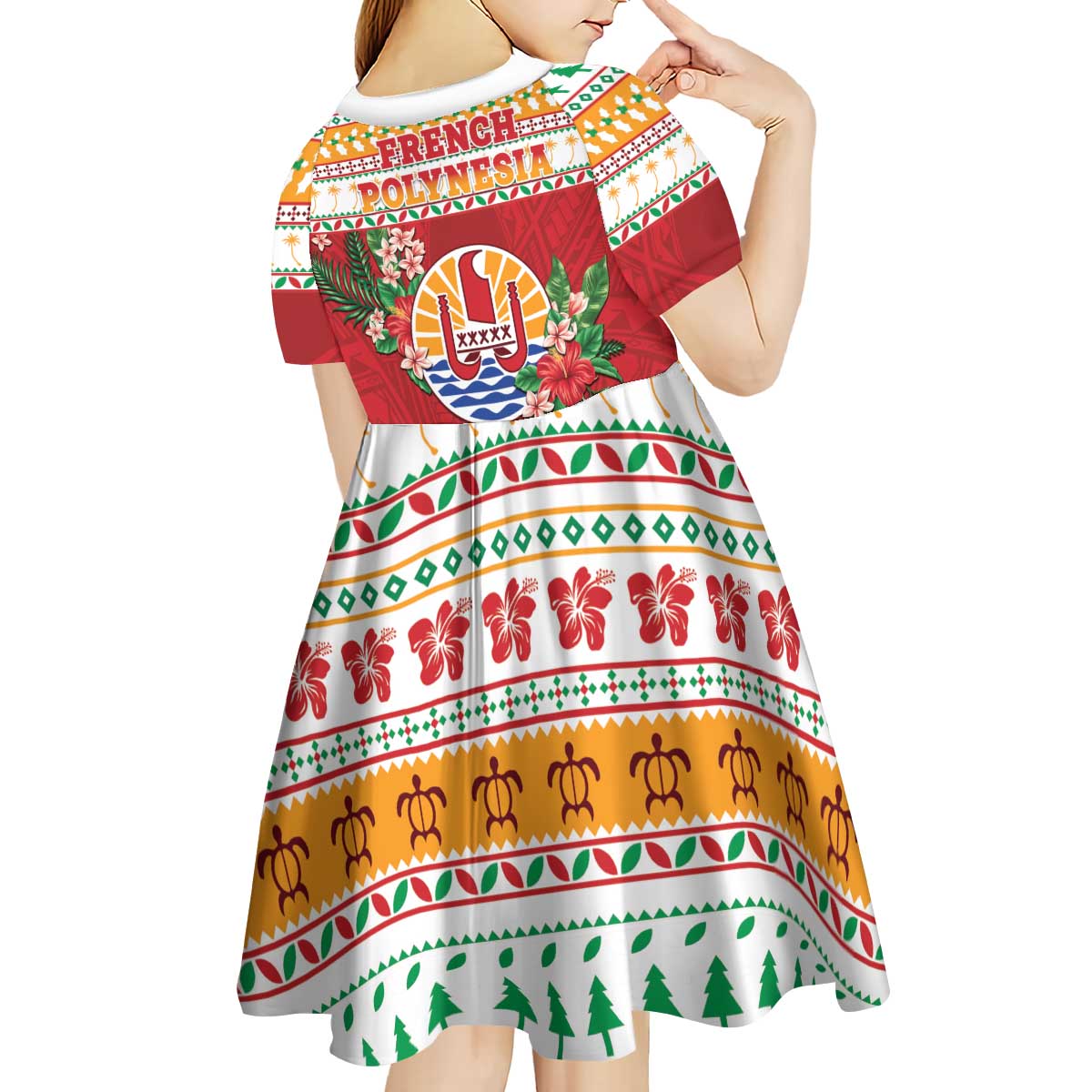 French Polynesia Christmas Kid Short Sleeve Dress Coat Of Arms Merry Xmas LT05 - Polynesian Pride